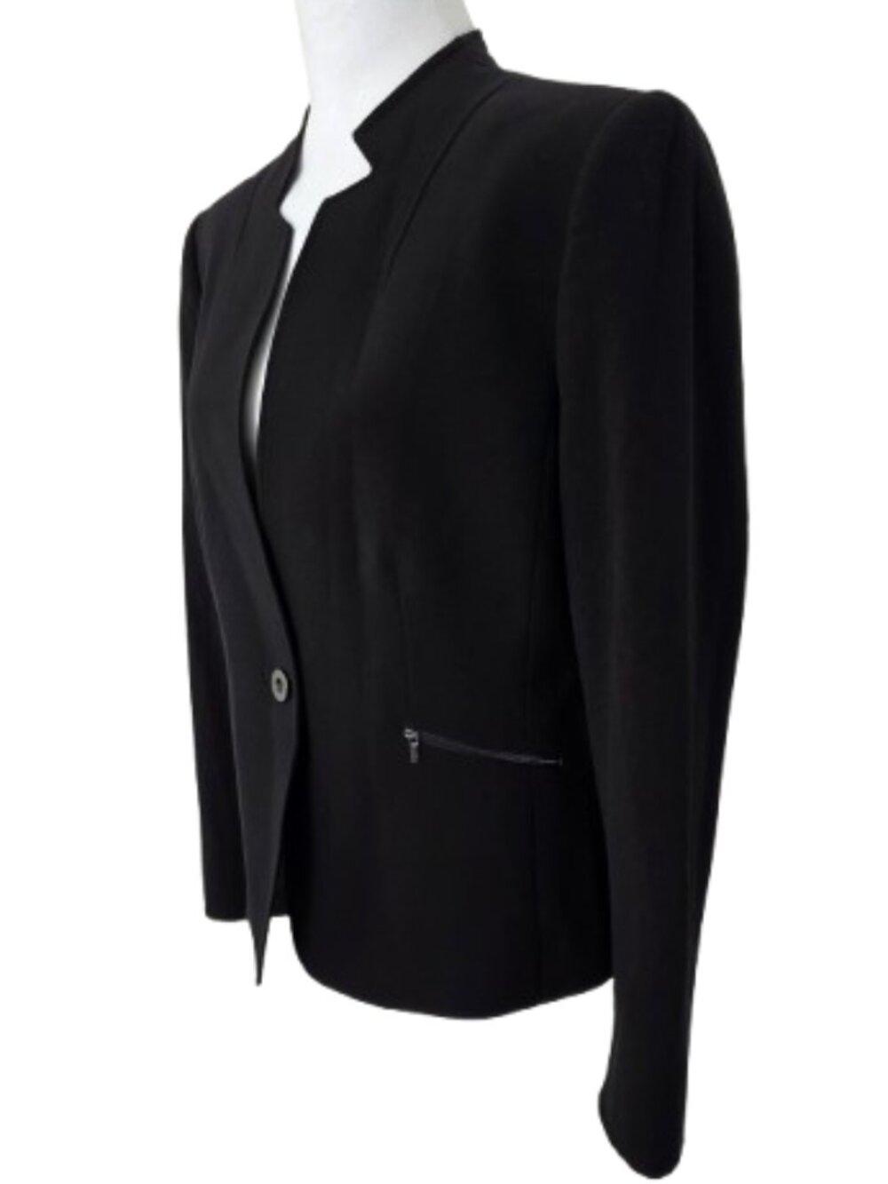 Tahari ASL Size 10 Blazer One Button Closure Zippered Pockets Black Elegant! - Picture 3 of 6